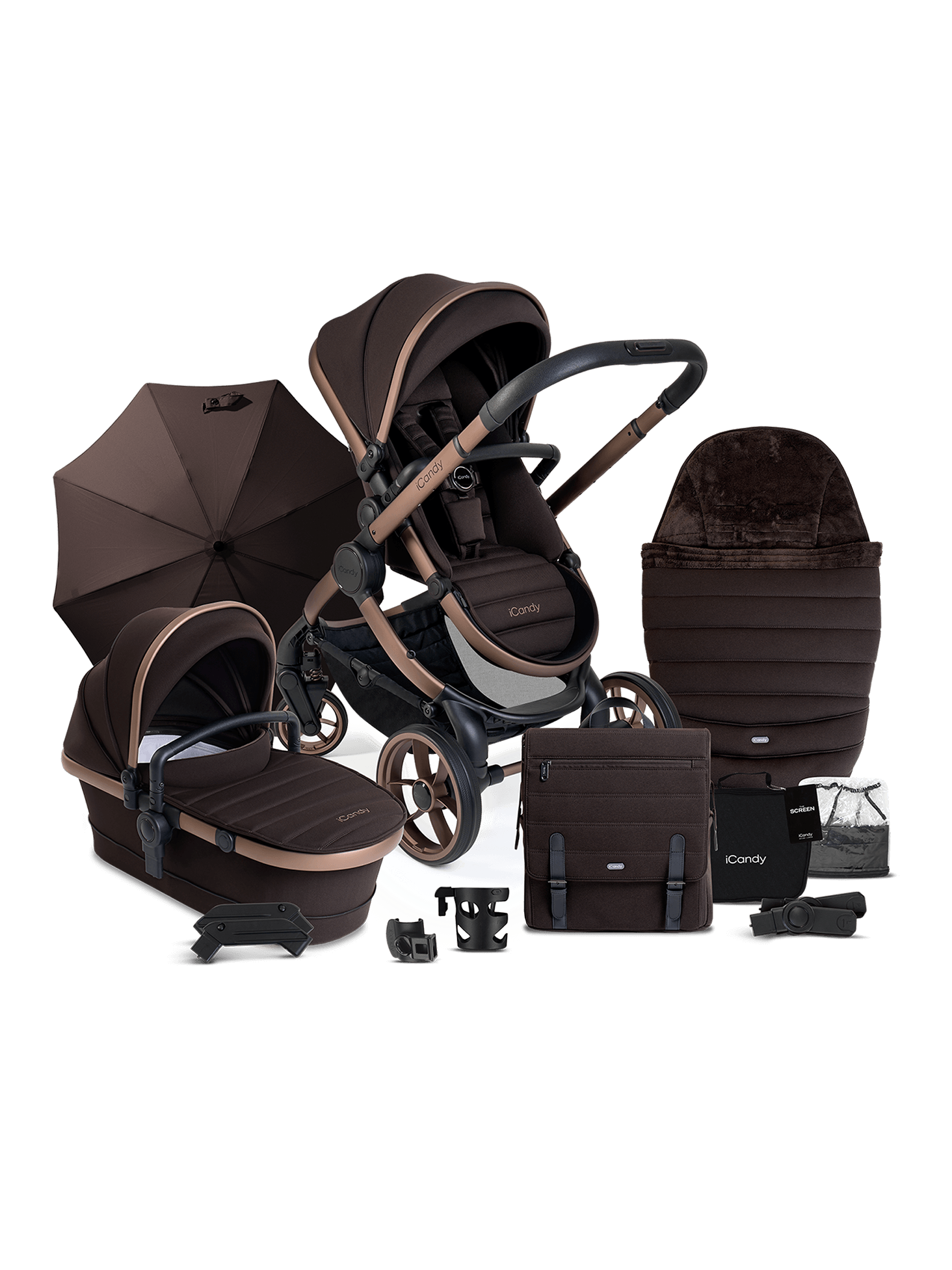 Peach Pecan Pushchair Carrycot Complete Bundle iCandy - Main Image