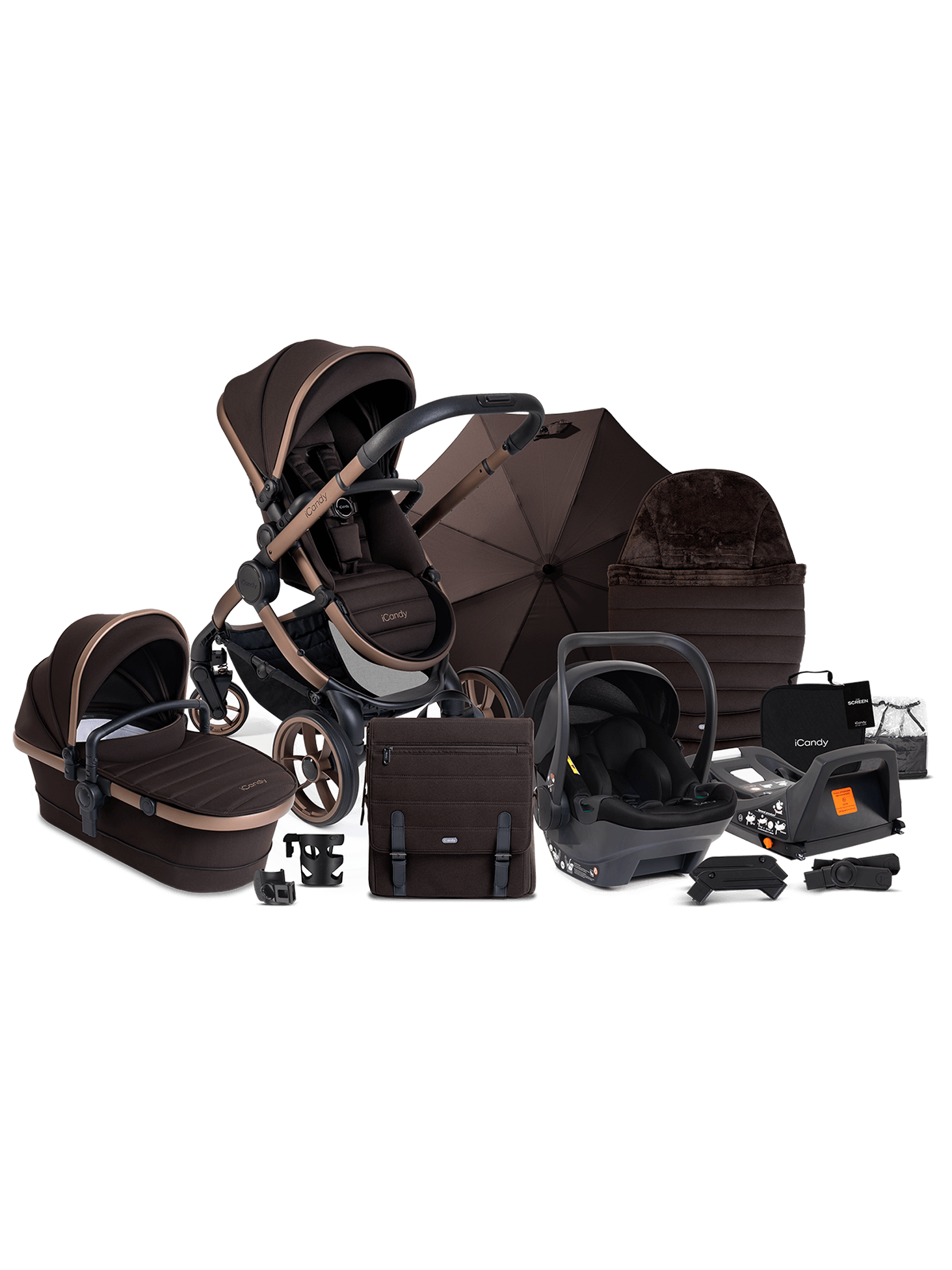 Peach 7 Pecan Pushchair and Carrycot - Complete Car Seat Bundle