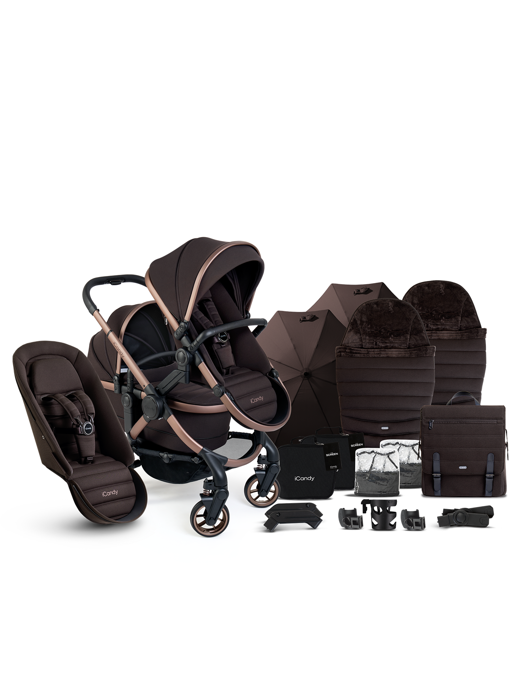 Peach 7 Pecan Pushchair with Carrycot - Double Bundle