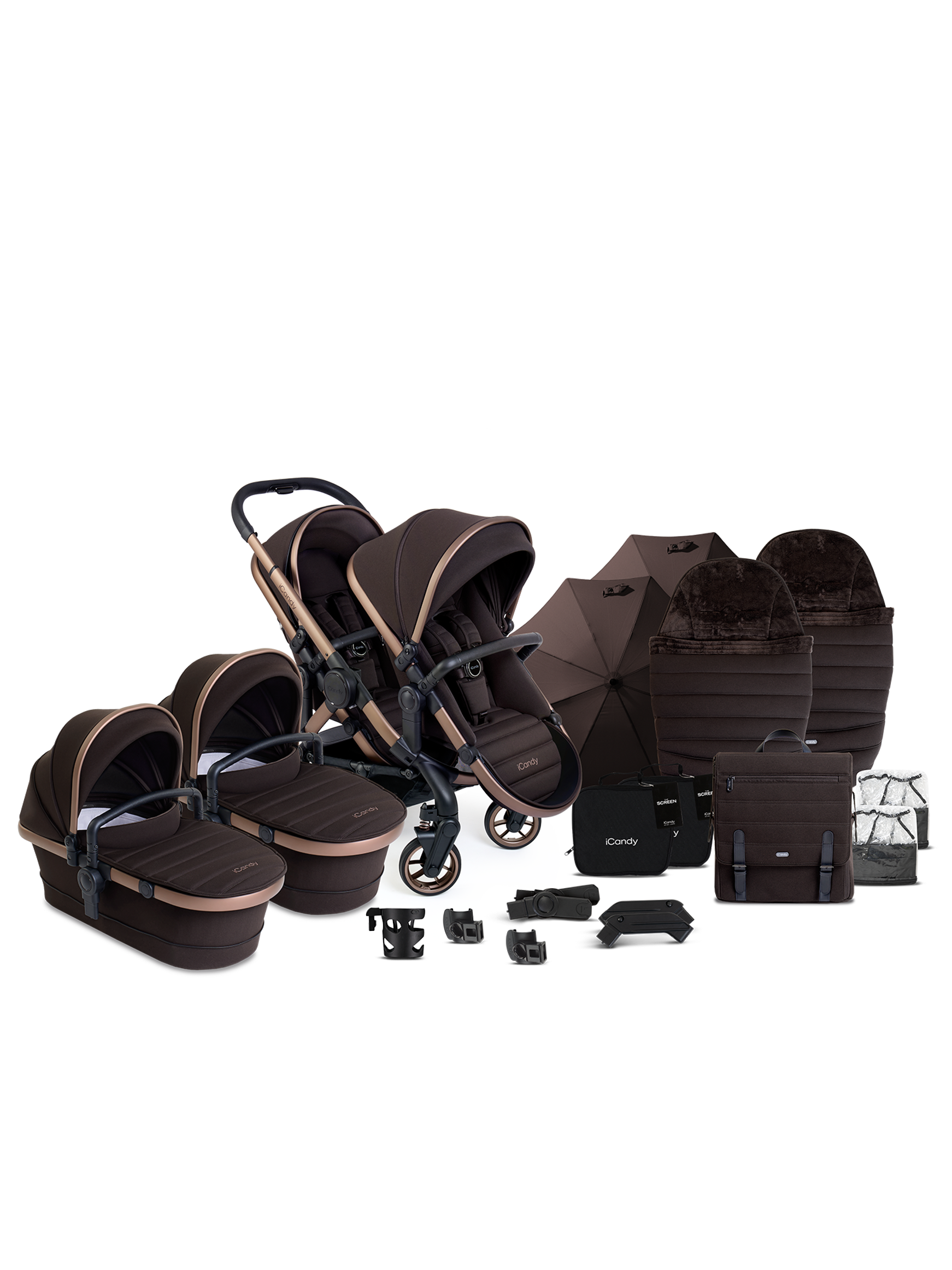 Peach 7 Pecan Stroller and Bassinet - Twin Bundle