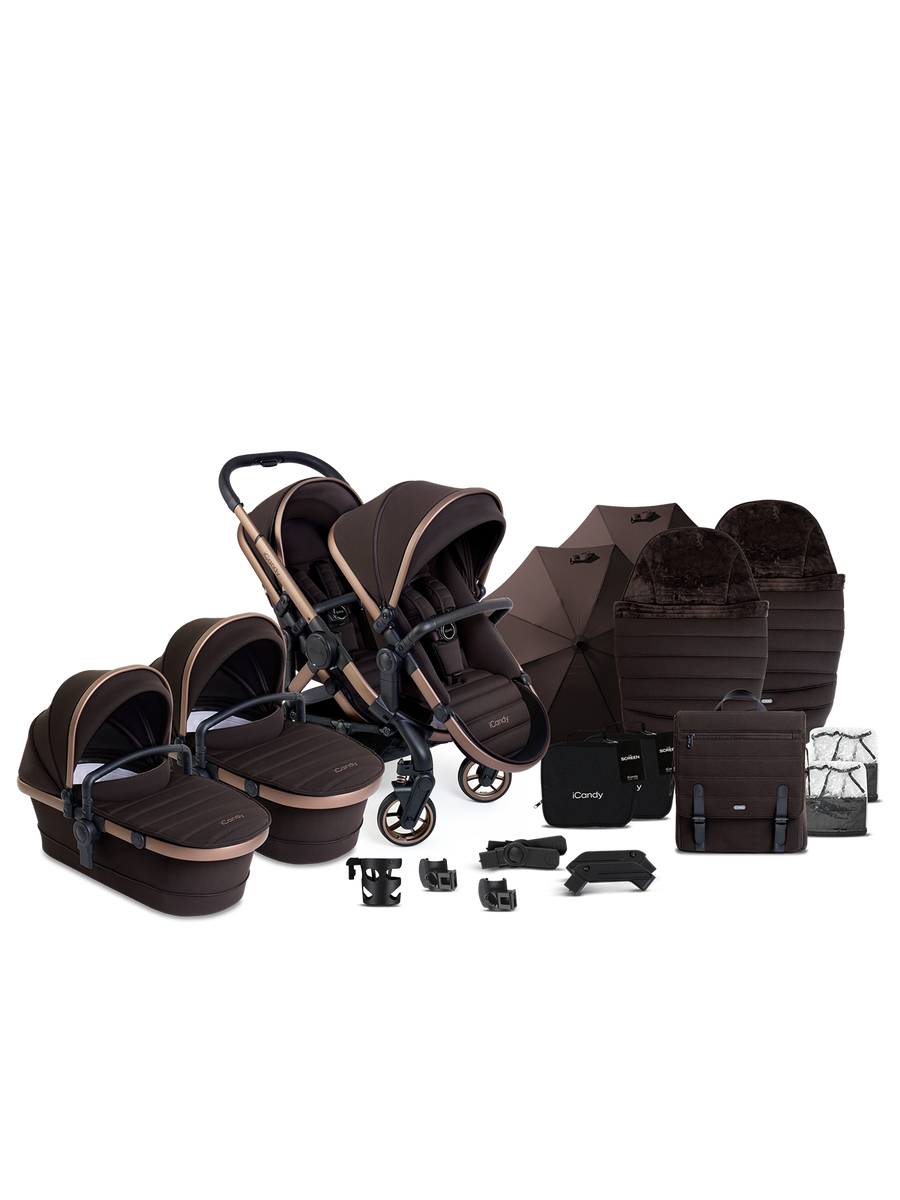 Peach 7 Pecan Stroller and Bassinet - Twin Bundle