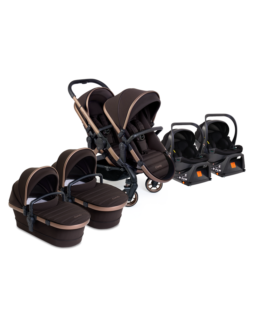 Peach 7 Pecan Stroller and Bassinet - Twin Car Seat
