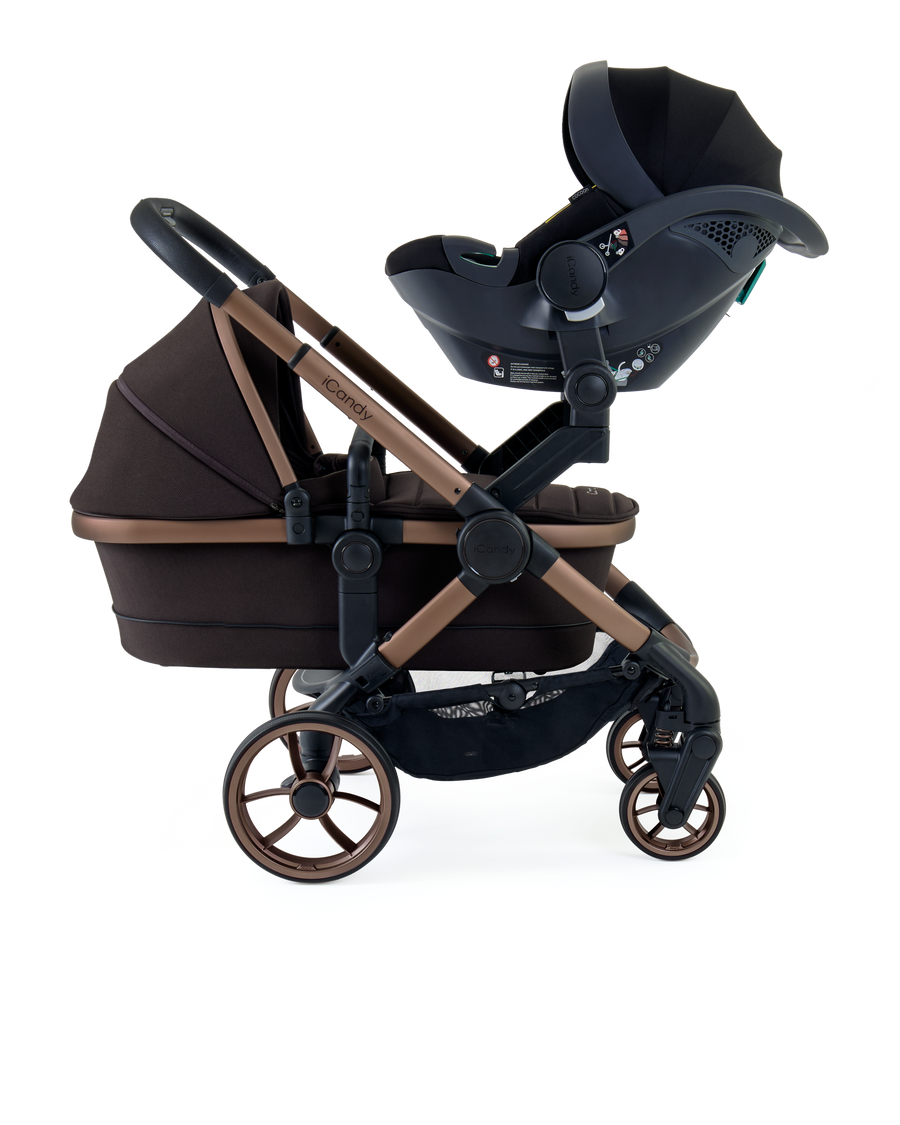 Peach 7 Pecan Stroller and Bassinet - Twin Car Seat