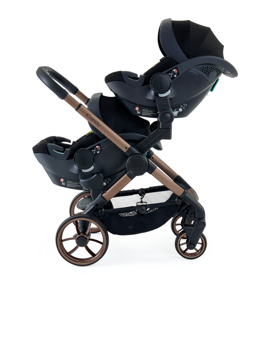 Peach 7 Pecan Stroller and Bassinet - Twin Car Seat