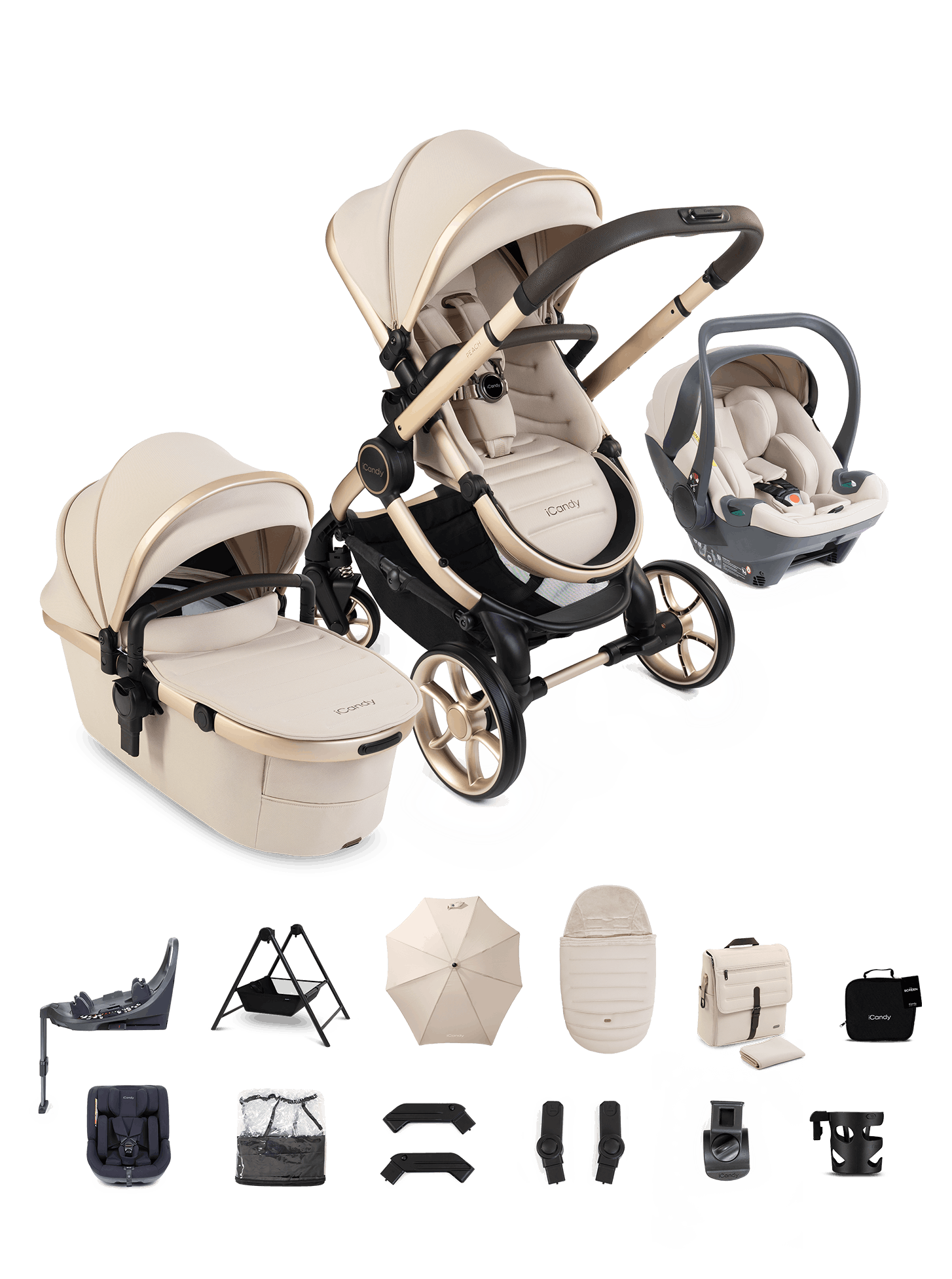Peach 8 Biscotti Pushchair and Carrycot - Complete Family Bundle