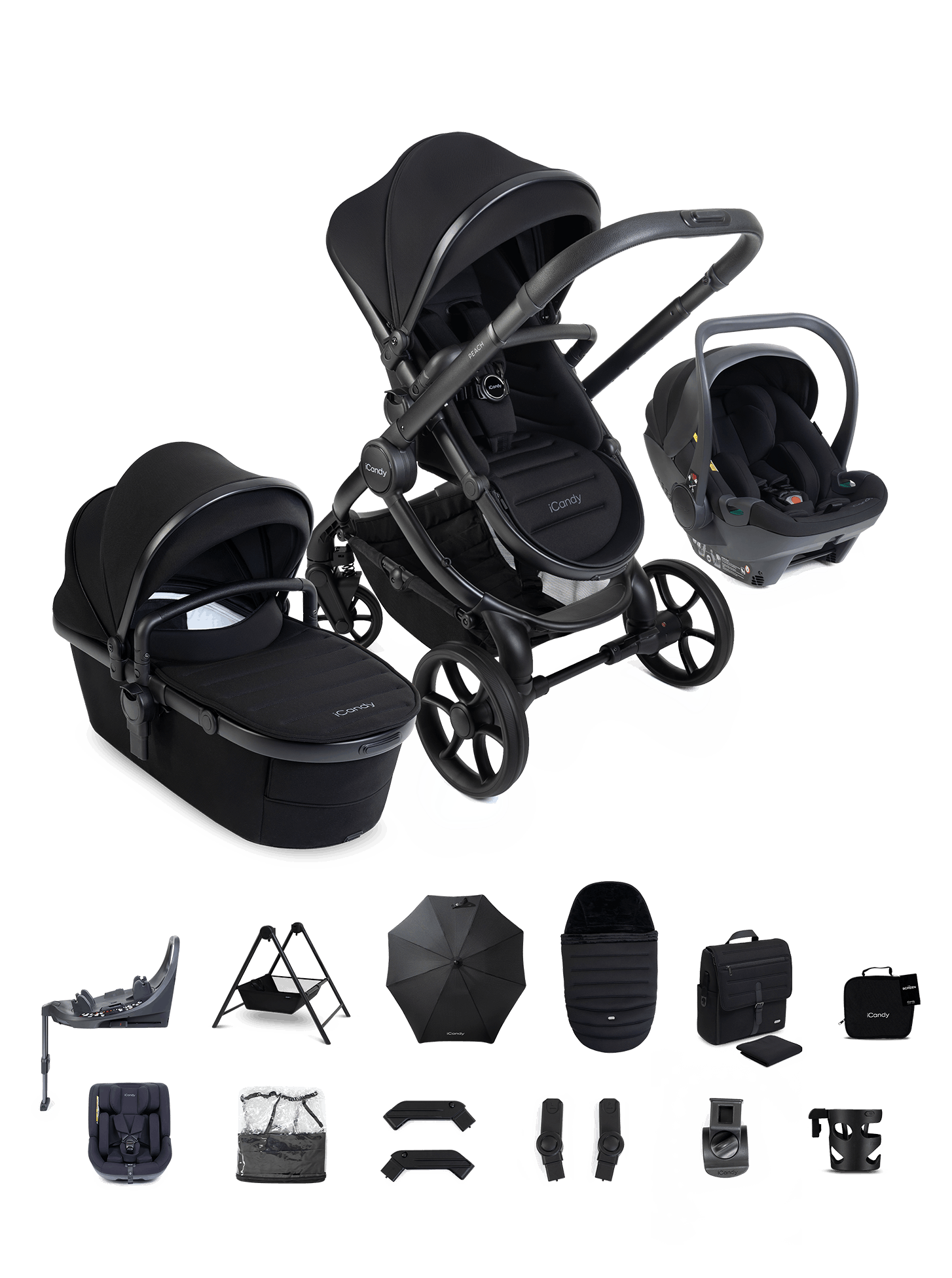 Peach 8 Black Pushchair and Carrycot - Complete Family Bundle