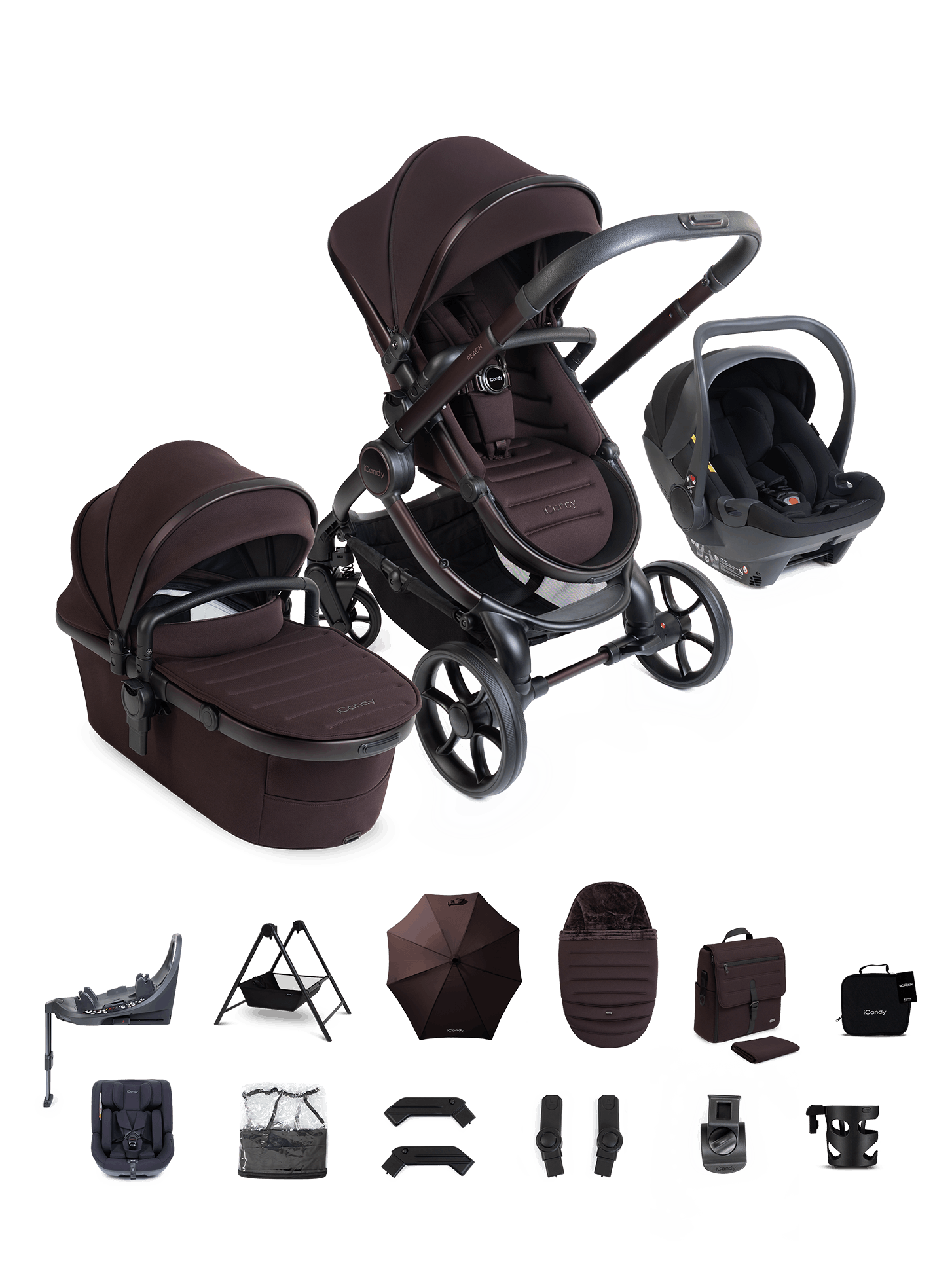 Peach 8 Coffee Bean Pushchair and Carrycot - Complete Family Bundle