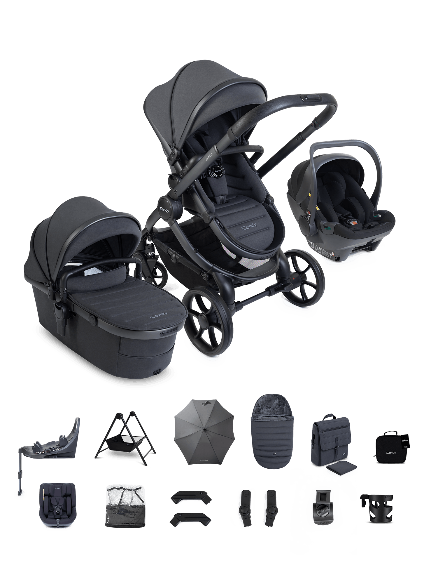 Peach 8 Grey Pushchair and Carrycot - Complete Family Bundle