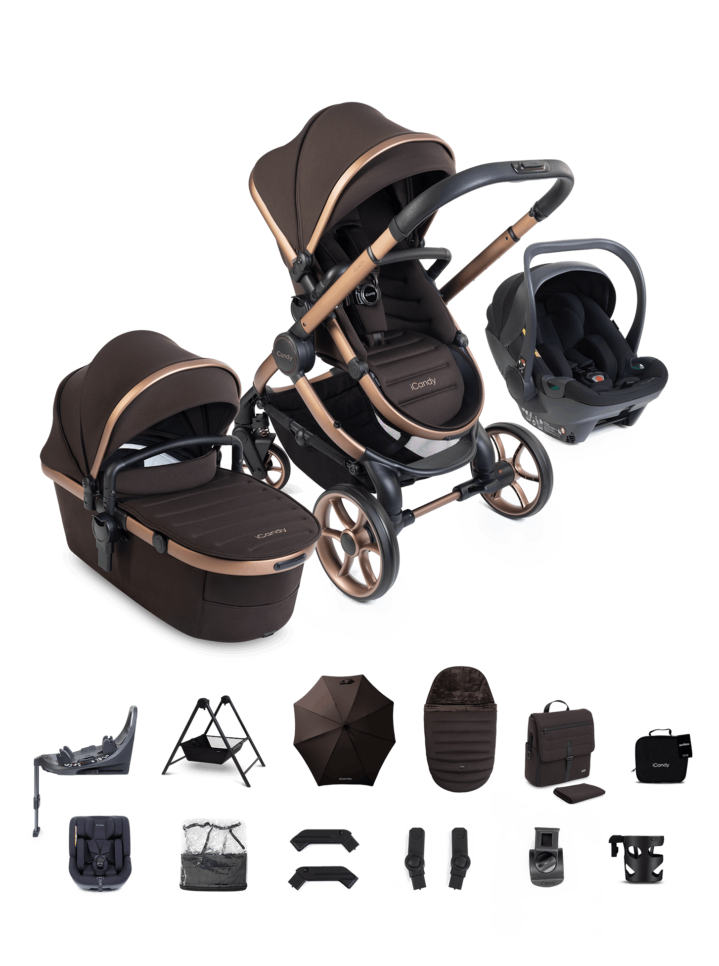 Peach 8 Pecan Pushchair and Carrycot - Complete Family Bundle