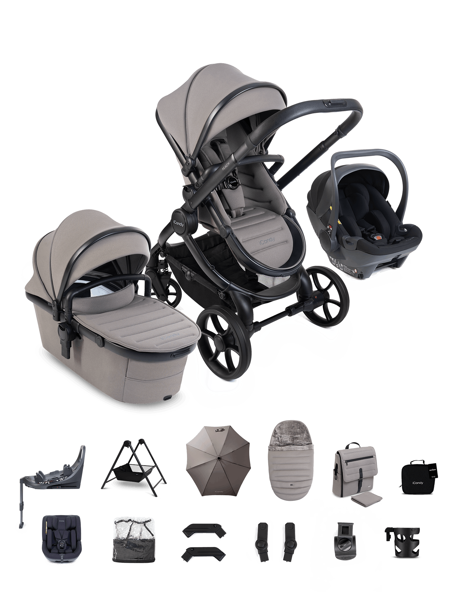 Peach 8 Porcini Pushchair and Carrycot - Complete Family Bundle
