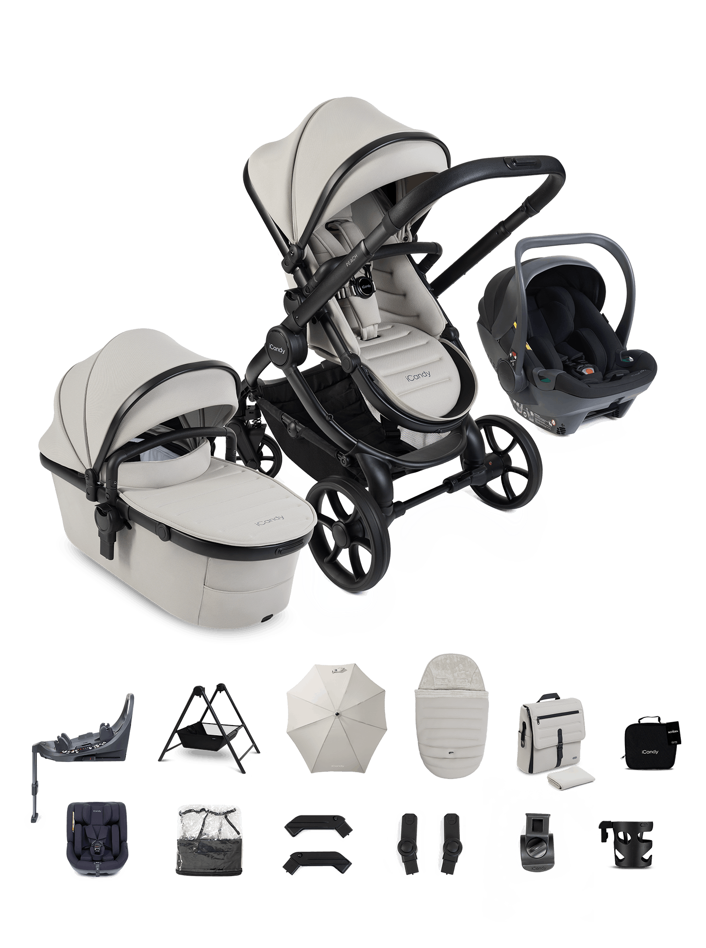 Peach 8 Taupe Pushchair and Carrycot - Complete Family Bundle
