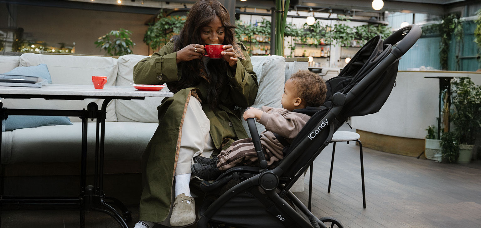 Parent and child with an iCandy Pip pushchair