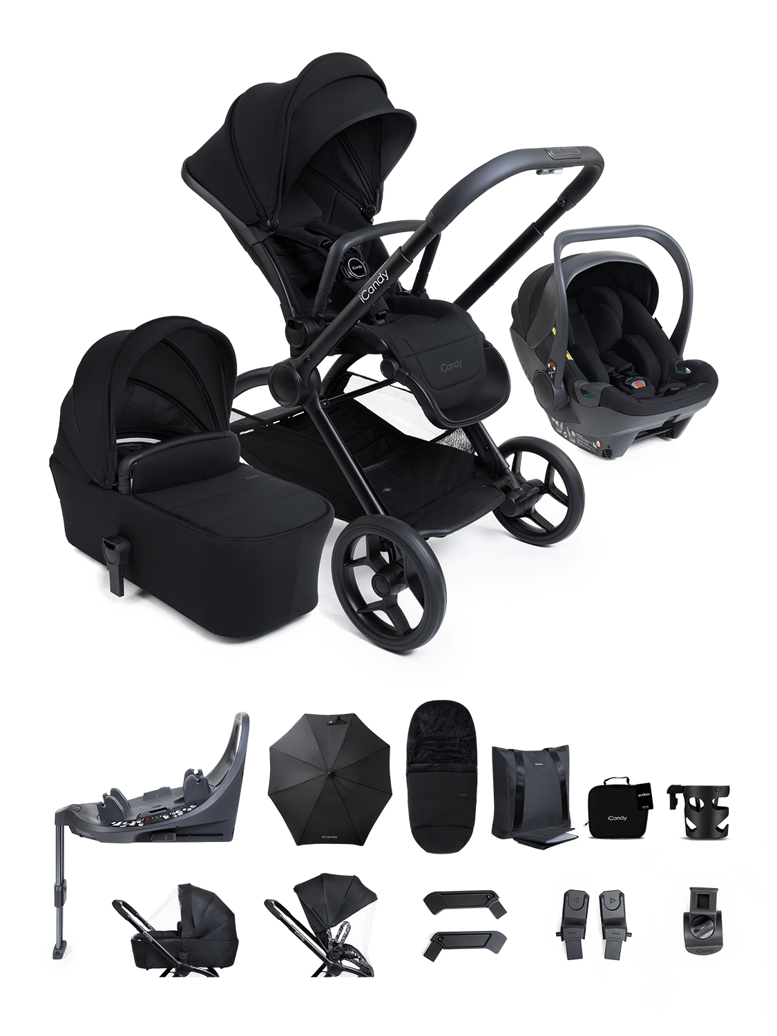 Core 2 Black Pushchair and Carrycot - Complete 360 Car Seat Bundle