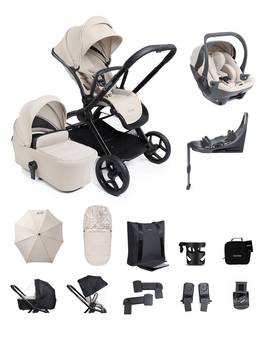 Core 2 Sandstone Pushchair and Carrycot - Complete 360 Car Seat Bundle