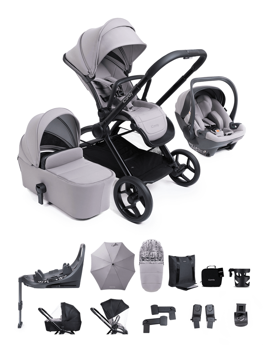 Core 2 Storm Grey Pushchair and Carrycot - Complete 360 Car Seat Bundle