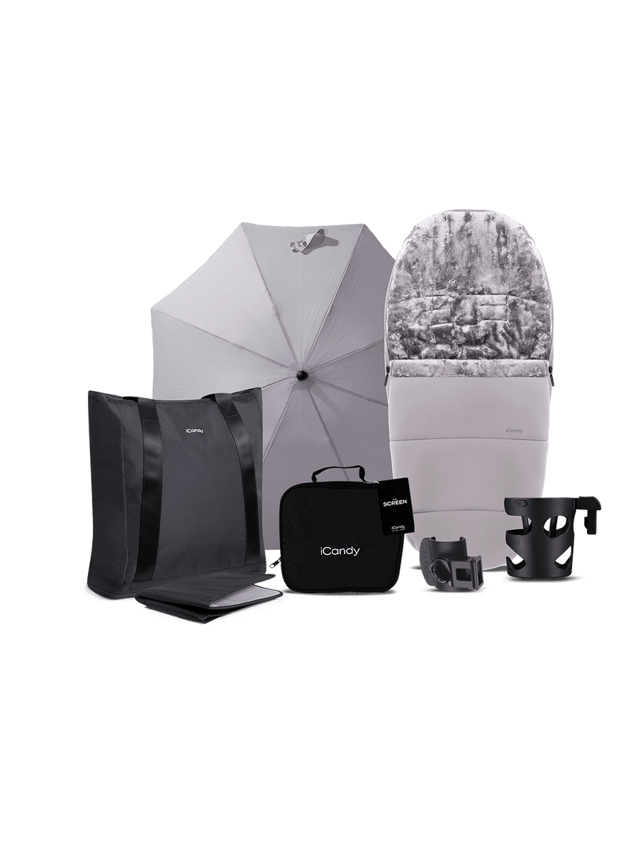 Core 2 Storm Grey Pushchair and Carrycot - Complete 360 Car Seat Bundle