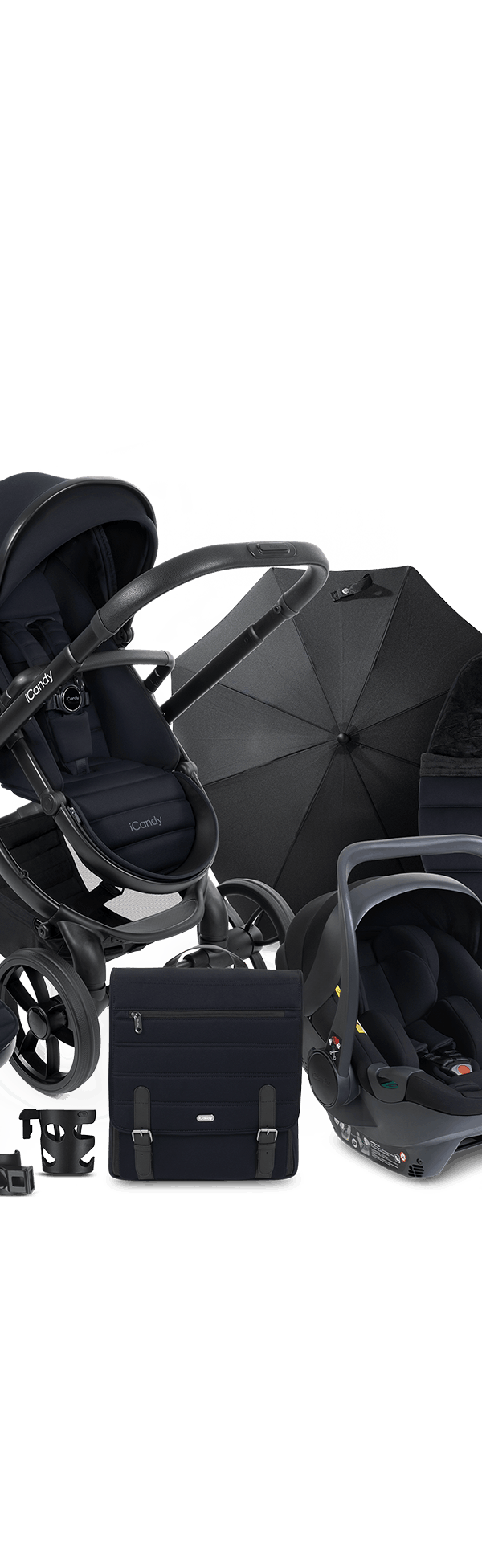 Peach 7 Black Pushchair and Carrycot - Complete 360 Car Seat Bundle