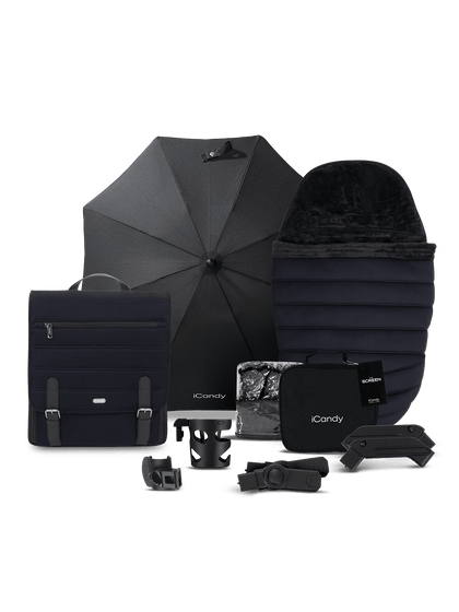 Peach 7 Black Pushchair and Carrycot - Complete 360 Car Seat Bundle