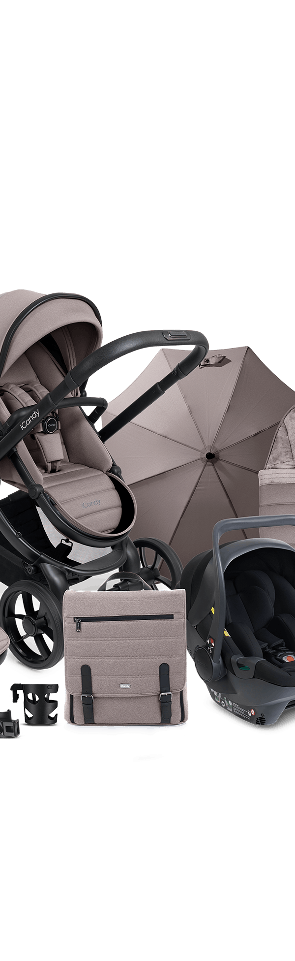 Peach 7 Porcini Pushchair and Carrycot - Complete 360 Car Seat Bundle