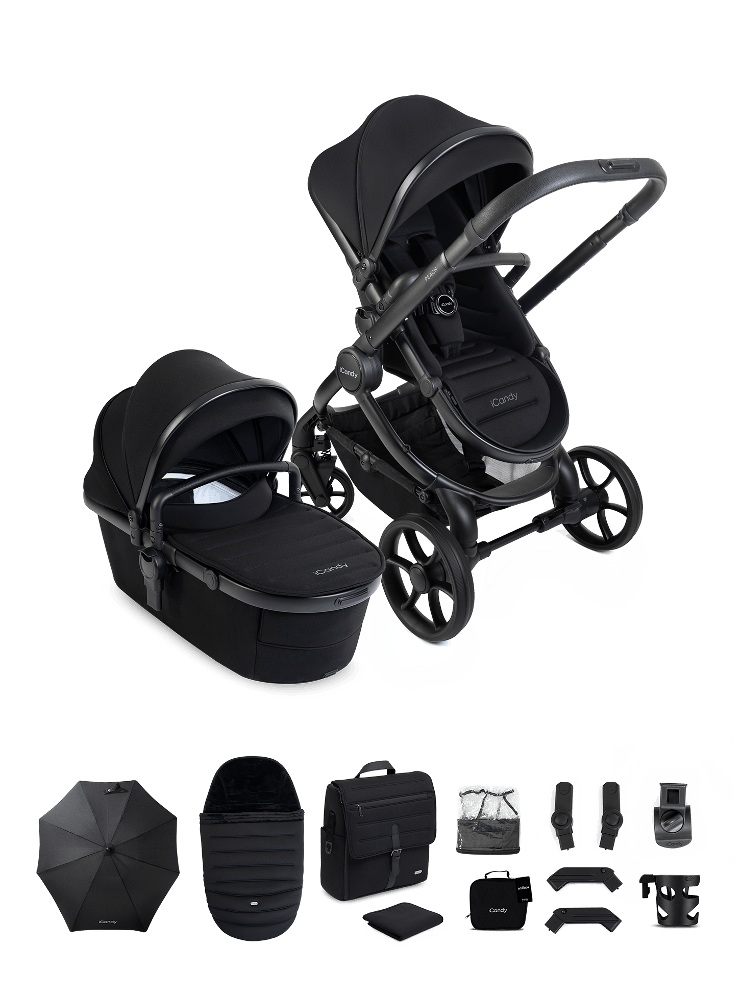 Peach 8 Black Pushchair and Carrycot - Pushchair Bundle