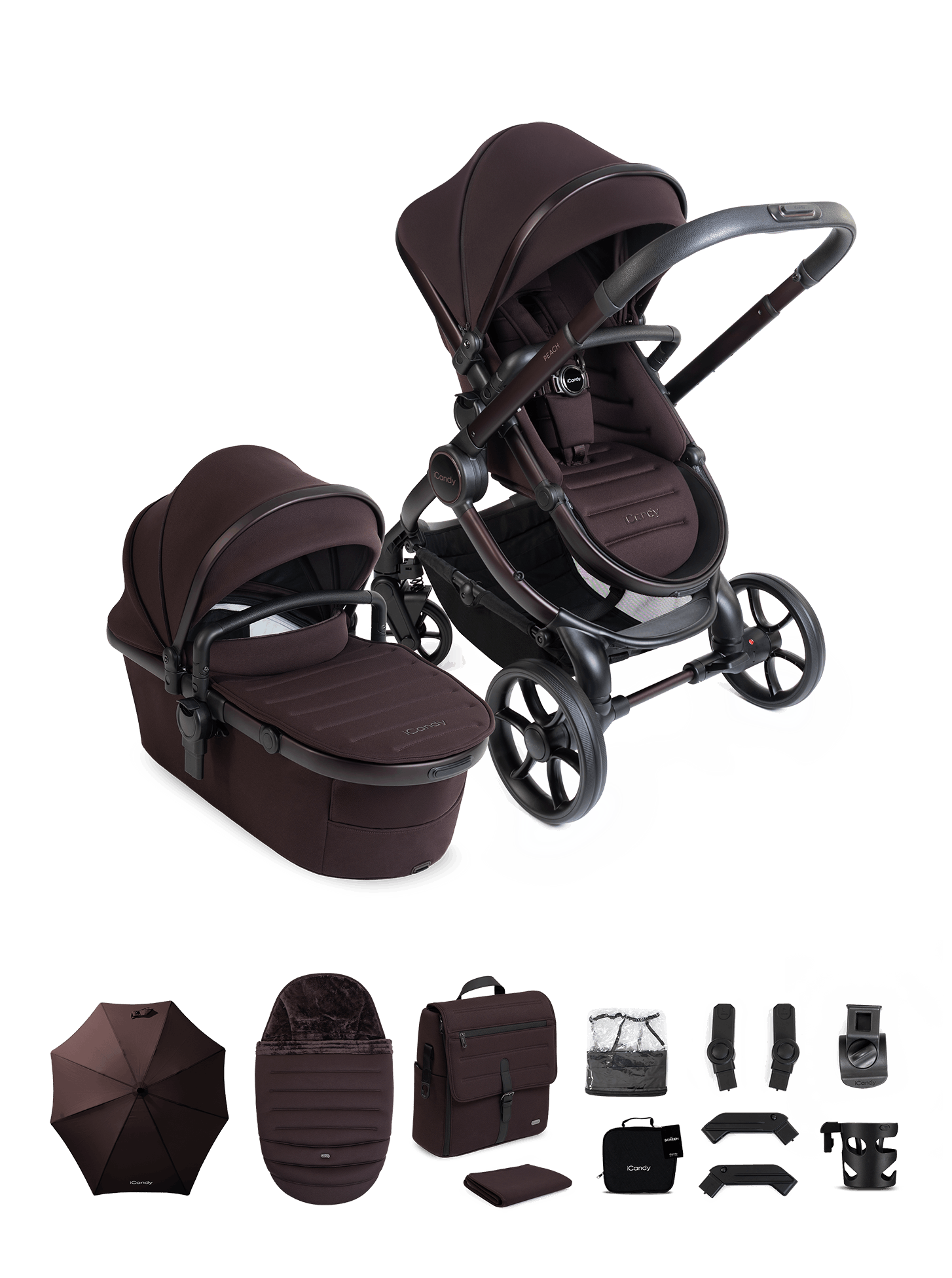 Peach 8 Coffee Bean Pushchair and Carrycot - Pushchair Bundle