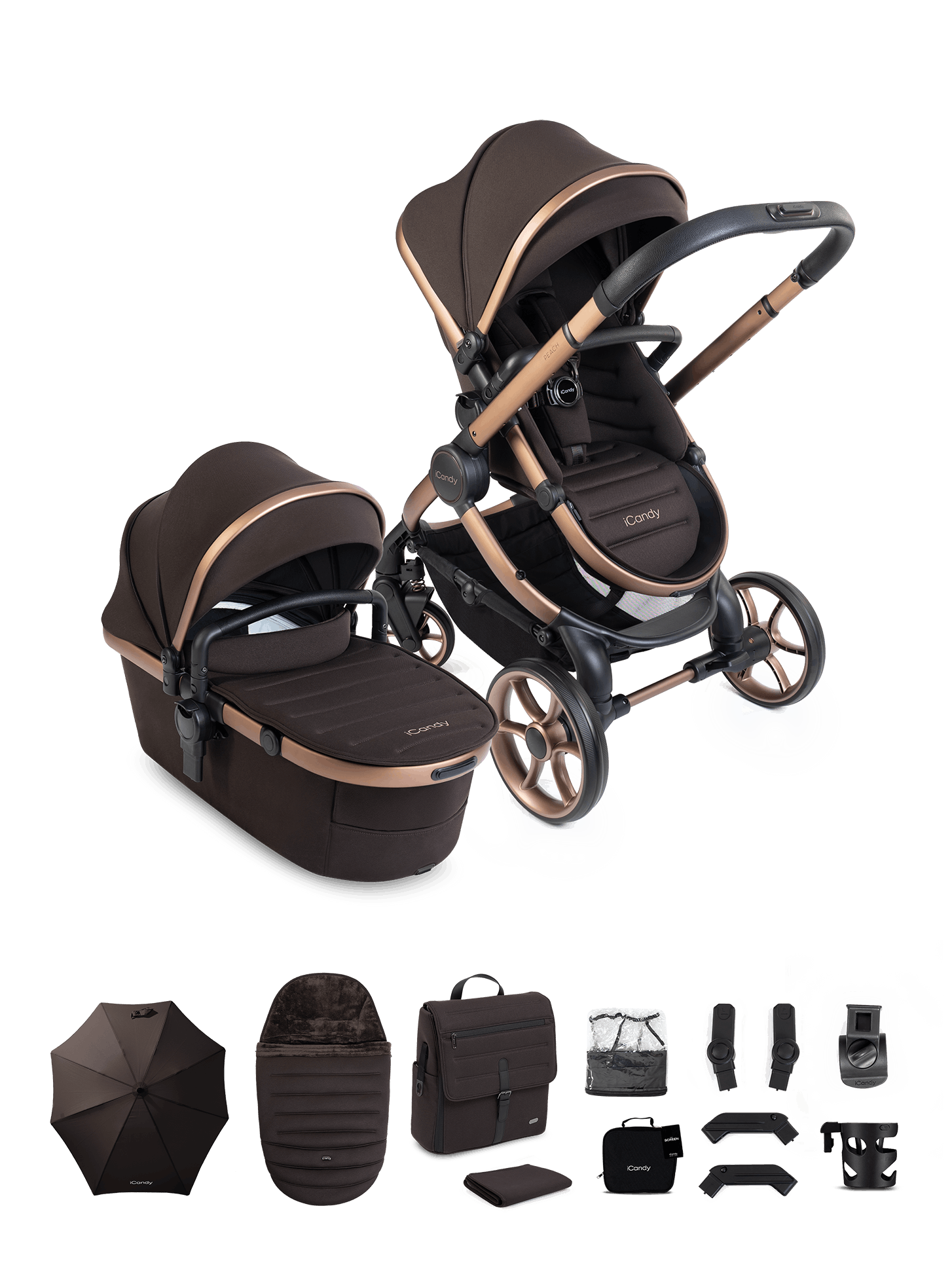 Peach 8 Pecan Pushchair and Carrycot - Pushchair Bundle