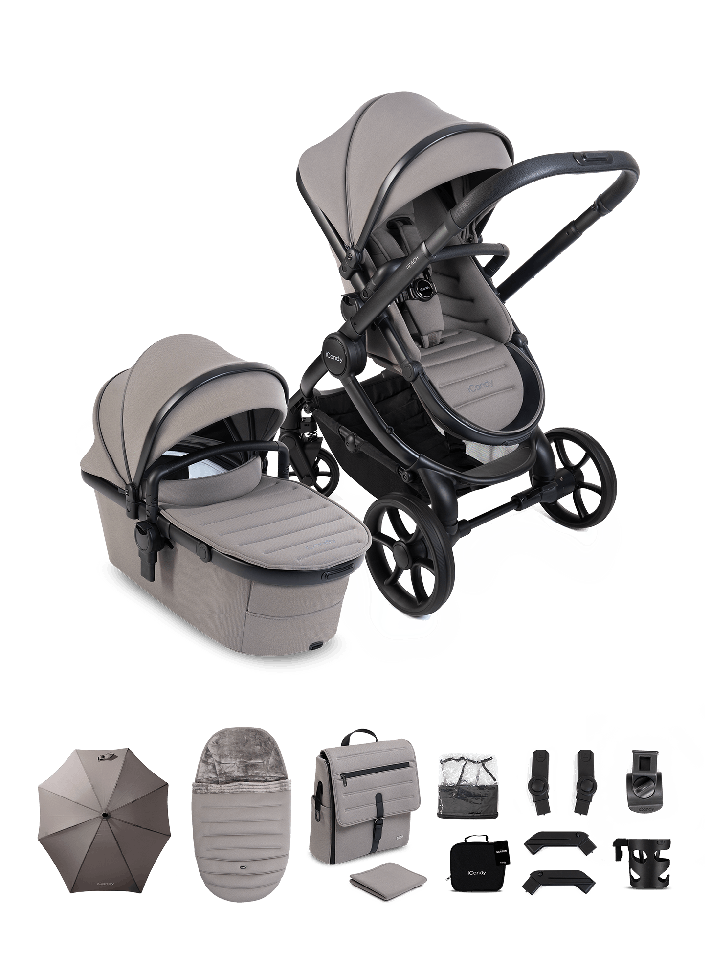 Peach 8 Porcini Pushchair and Carrycot - Pushchair Bundle