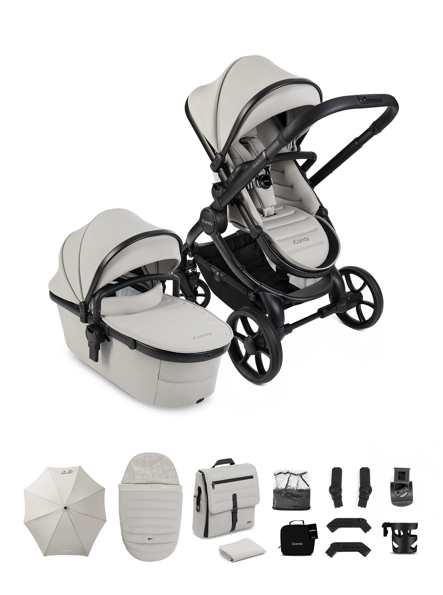 Peach 8 Taupe Pushchair and Carrycot - Pushchair Bundle