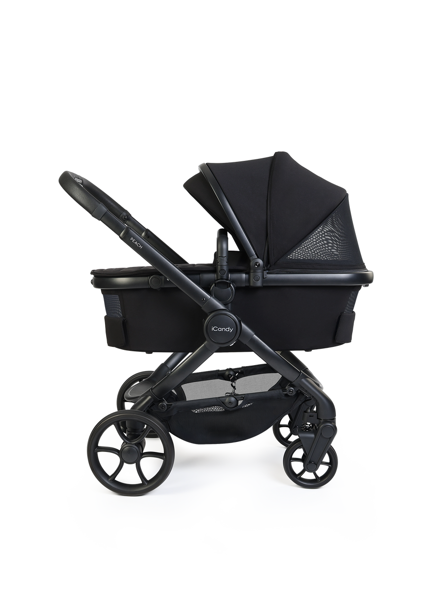 Peach 8 Black Pushchair and Carrycot - 360 Car Seat Pushchair Bundle