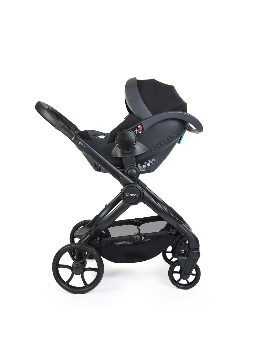 Peach 8 Black Pushchair and Carrycot - 360 Car Seat Pushchair Bundle