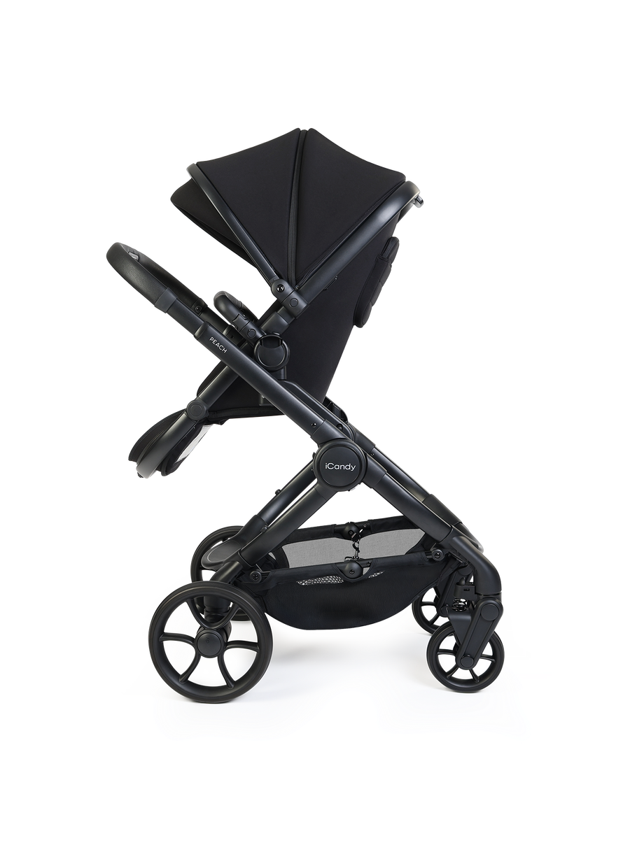 Peach 8 Black Pushchair and Carrycot - 360 Car Seat Pushchair Bundle