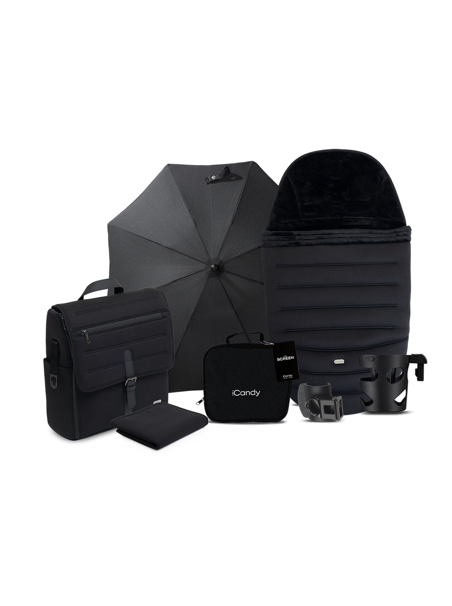 Peach 8 Black Pushchair and Carrycot - 360 Car Seat Pushchair Bundle