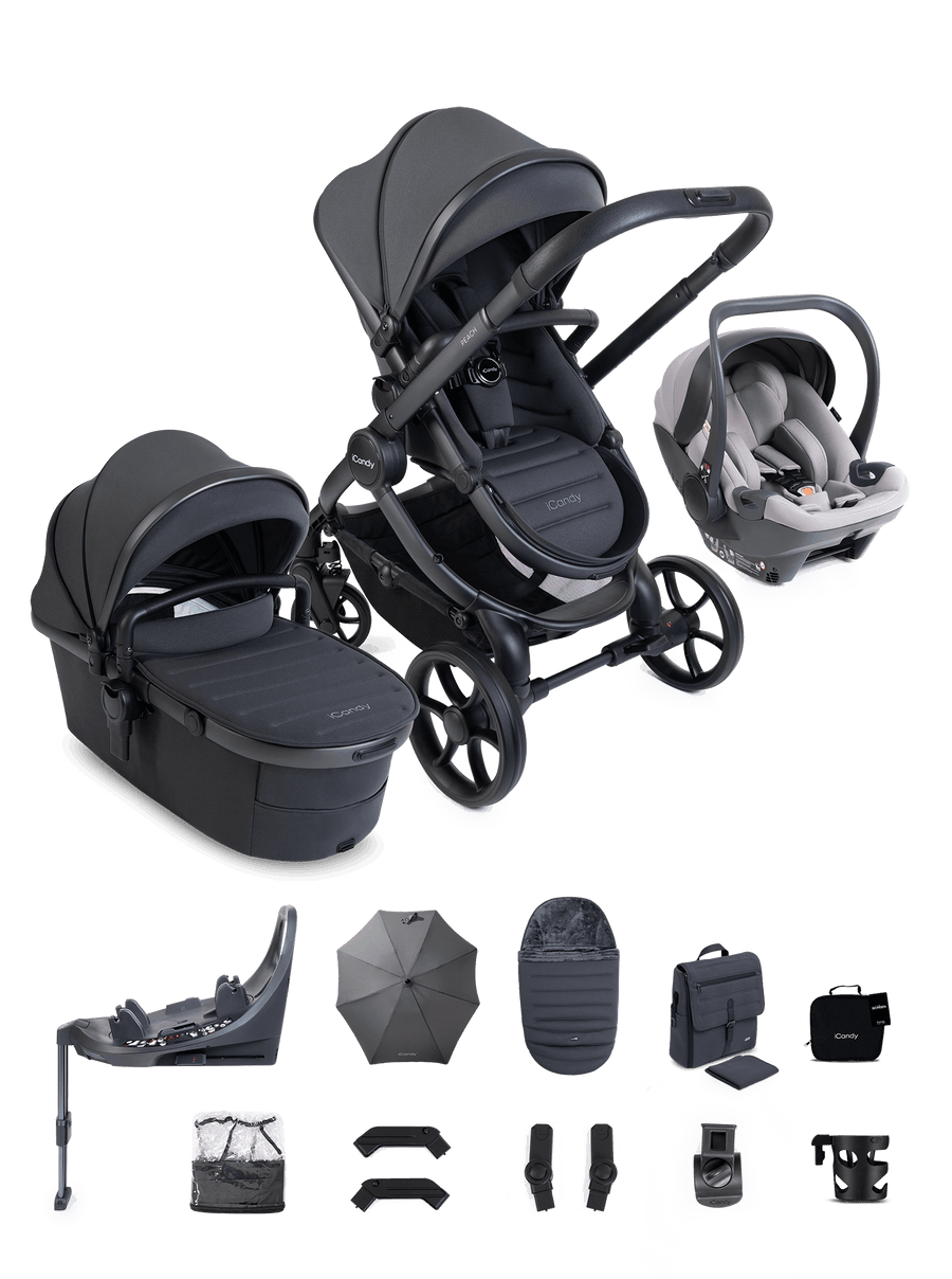Peach 8 Grey Pushchair and Carrycot - 360 Car Seat Pushchair Bundle