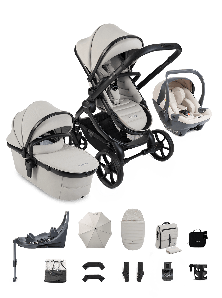 Peach 8 Taupe Pushchair and Carrycot - 360 Car Seat Pushchair Bundle