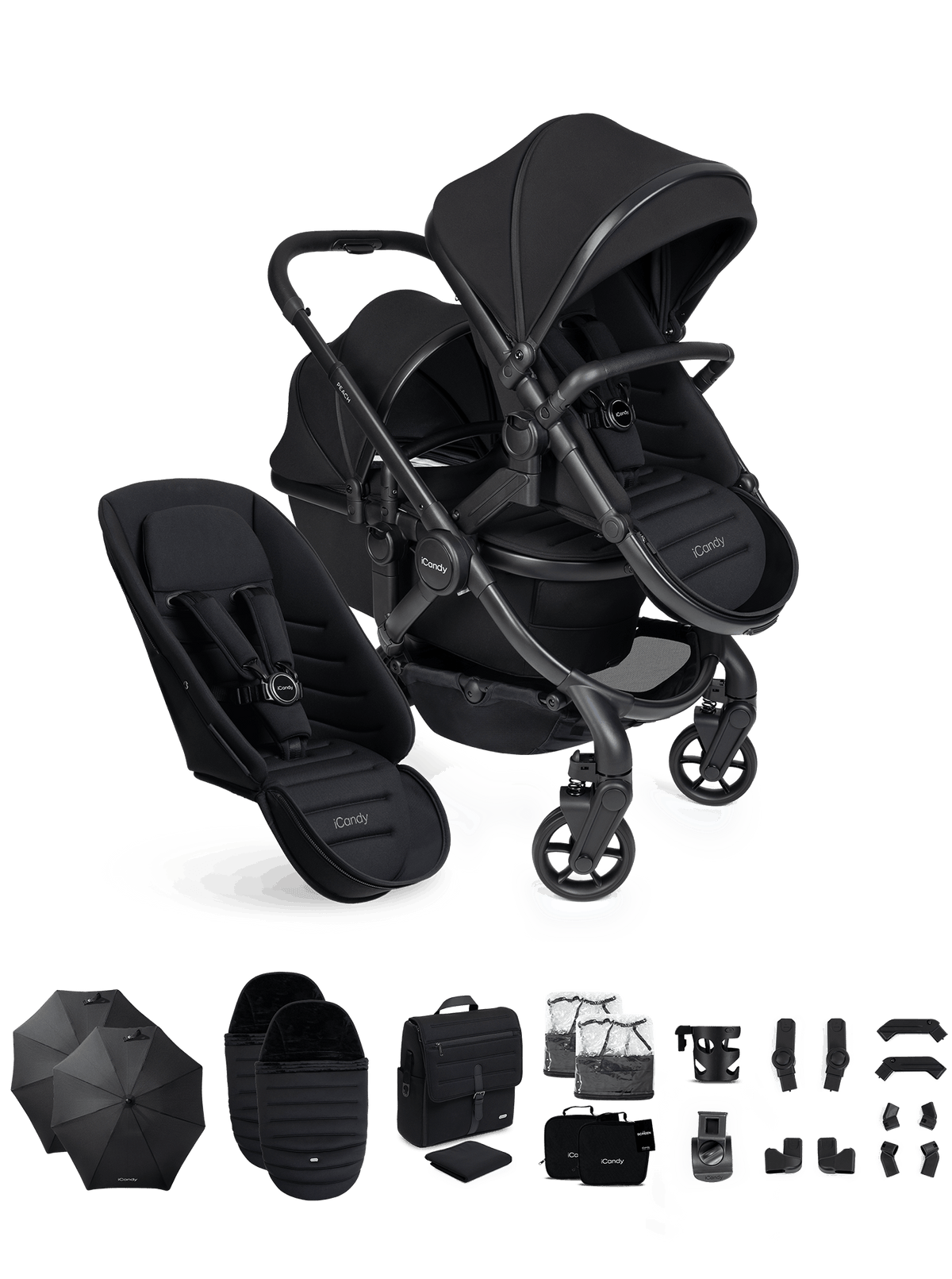 iCandy Peach 8 Black Double Pushchair Bundle – iCandy World