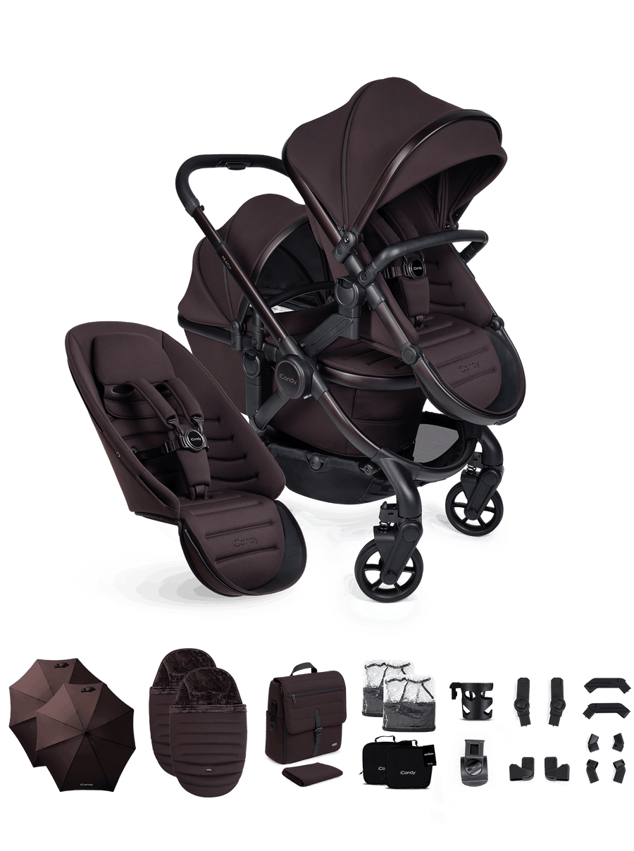Peach 8 Coffee Bean Pushchair and Carrycot - Double Pushchair Bundle
