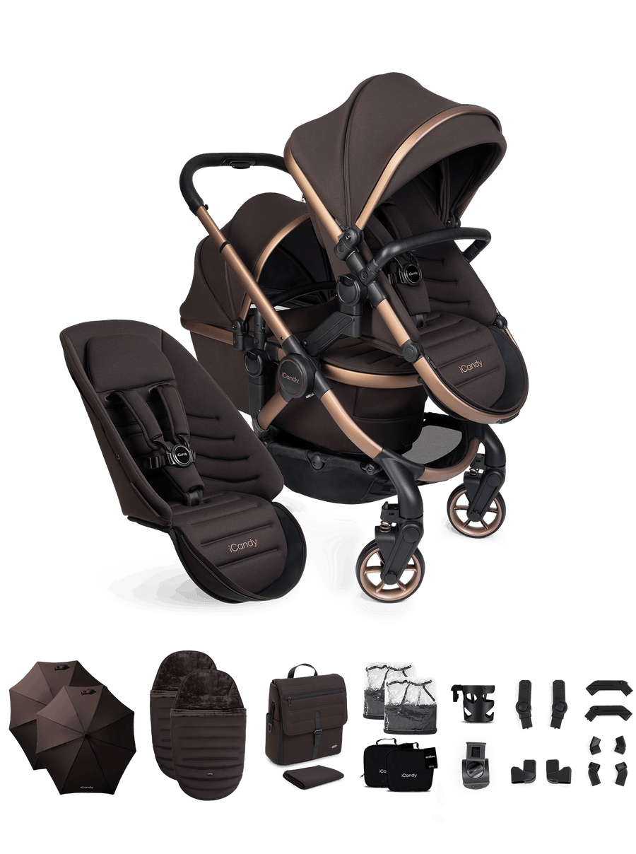 Peach 8 Pecan Pushchair and Carrycot - Double Pushchair Bundle