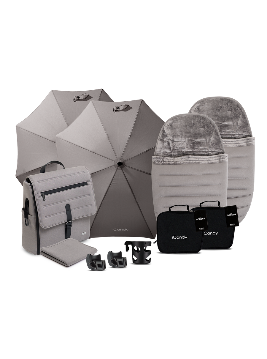 Peach 8 Porcini Pushchair and Carrycot - Double Pushchair Bundle