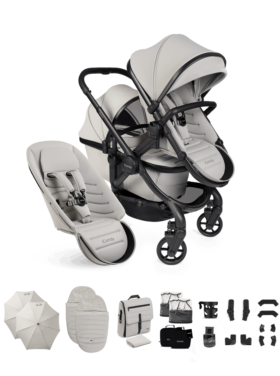 Peach 8 Taupe Pushchair and Carrycot - Double Pushchair Bundle