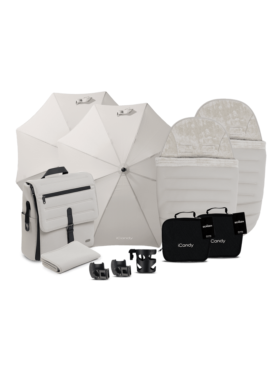 Peach 8 Taupe Pushchair and Carrycot - Double Pushchair Bundle