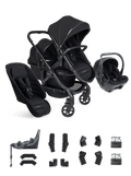 Peach 8 Black Pushchair and Carrycot - Double 360 Car Seat Combo