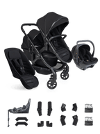 Peach 8 Black Pushchair and Carrycot - Double 360 Car Seat Combo