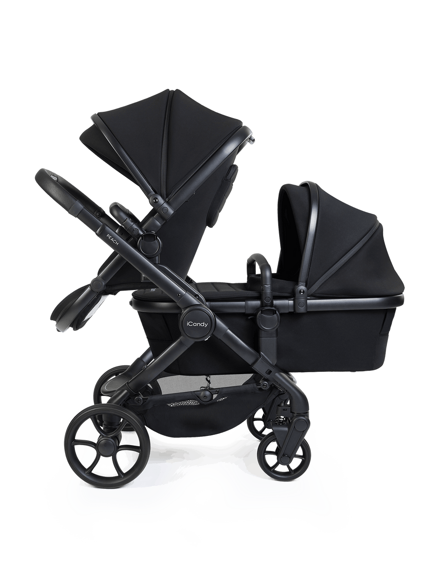 Peach 8 Black Pushchair and Carrycot - Double 360 Car Seat Combo