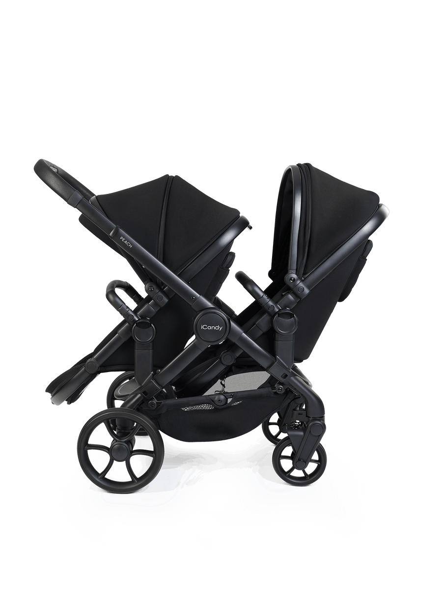Peach 8 Black Pushchair and Carrycot - Double 360 Car Seat Combo