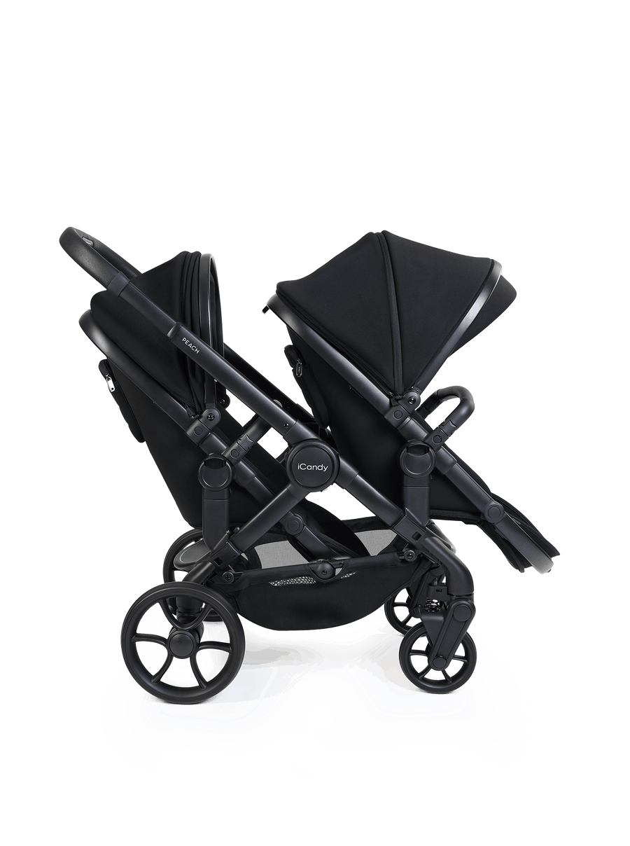 Peach 8 Black Pushchair and Carrycot - Double 360 Car Seat Combo