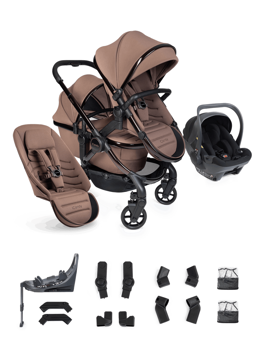 Peach 8 Coco Pushchair and Carrycot - Double 360 Car Seat Combo