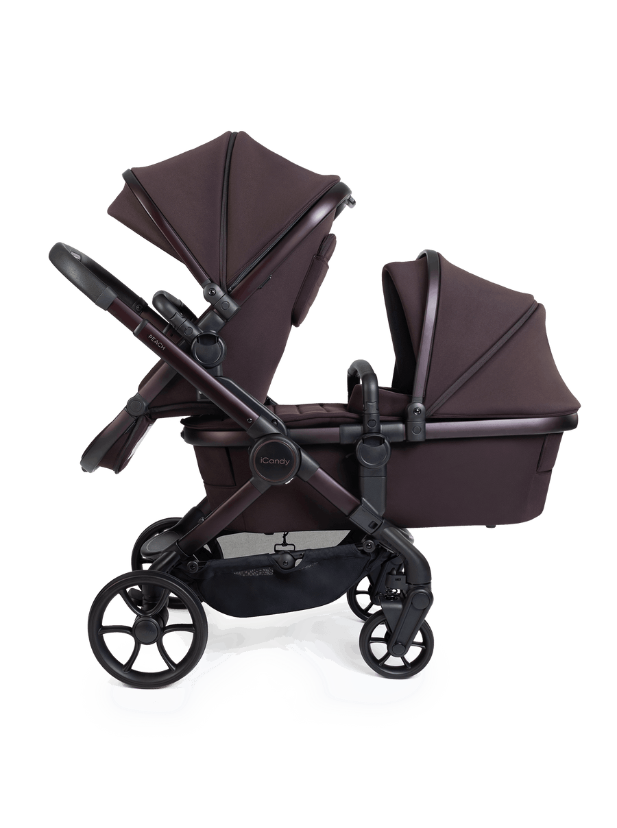 Peach 8 Coffee Bean Pushchair and Carrycot - Double 360 Car Seat Combo