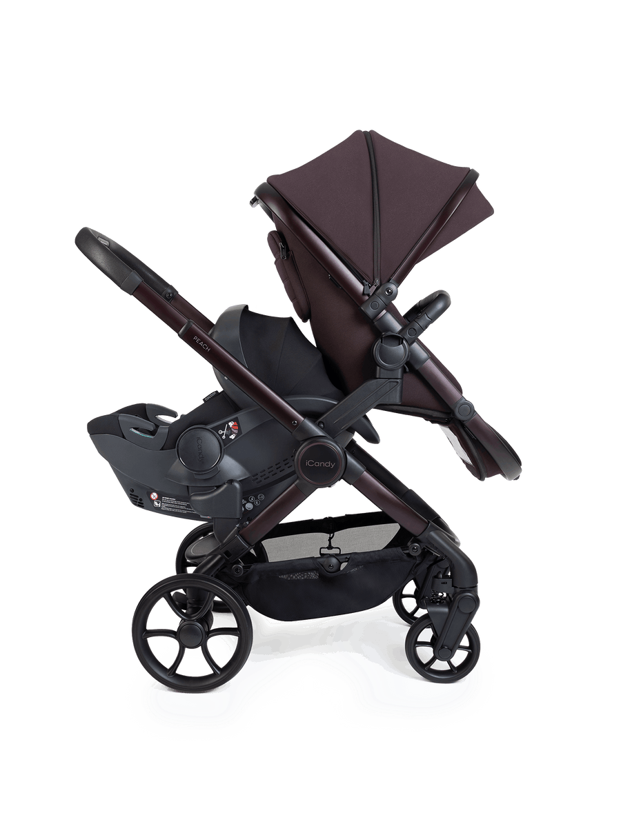 Peach 8 Coffee Bean Pushchair and Carrycot - Double 360 Car Seat Combo