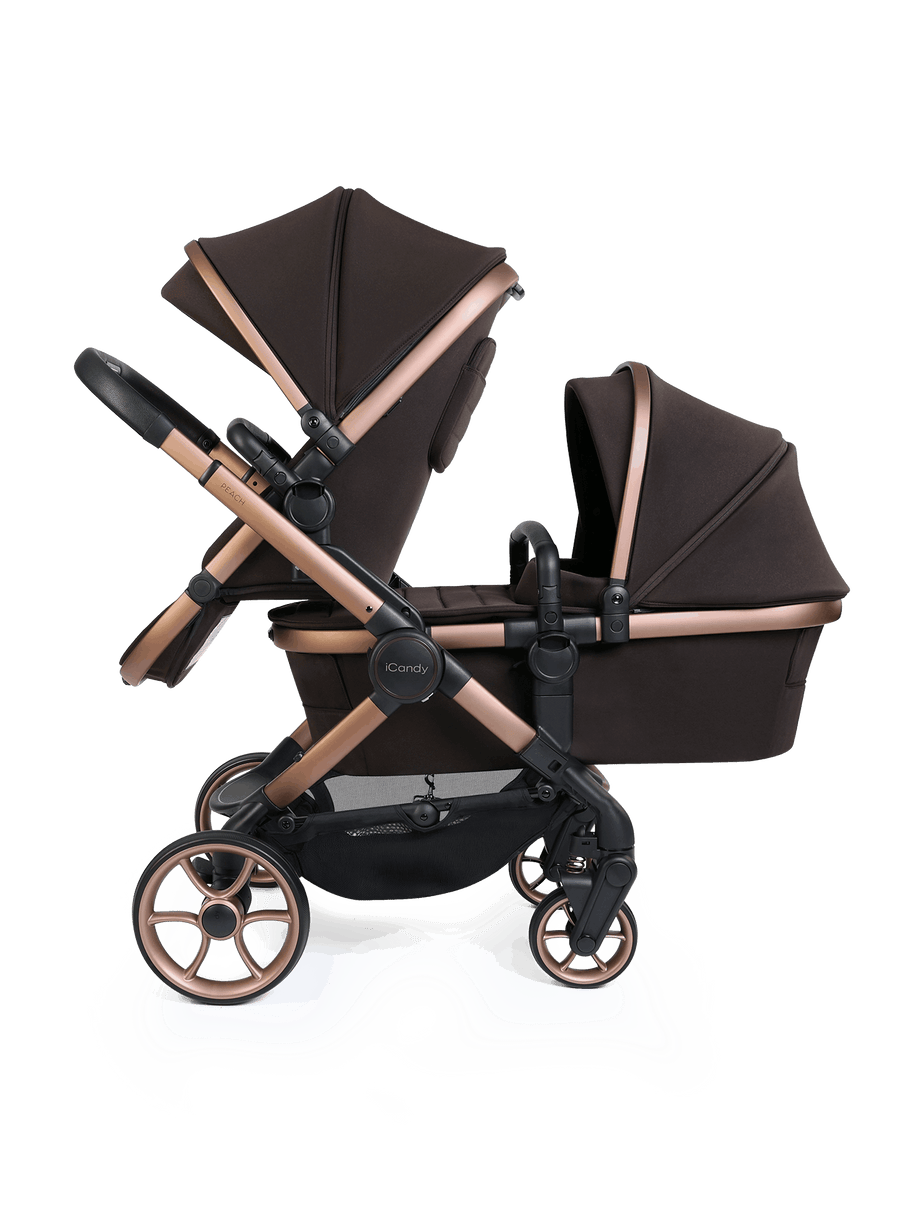 Peach 8 Pecan Pushchair and Carrycot - Double 360 Car Seat Combo