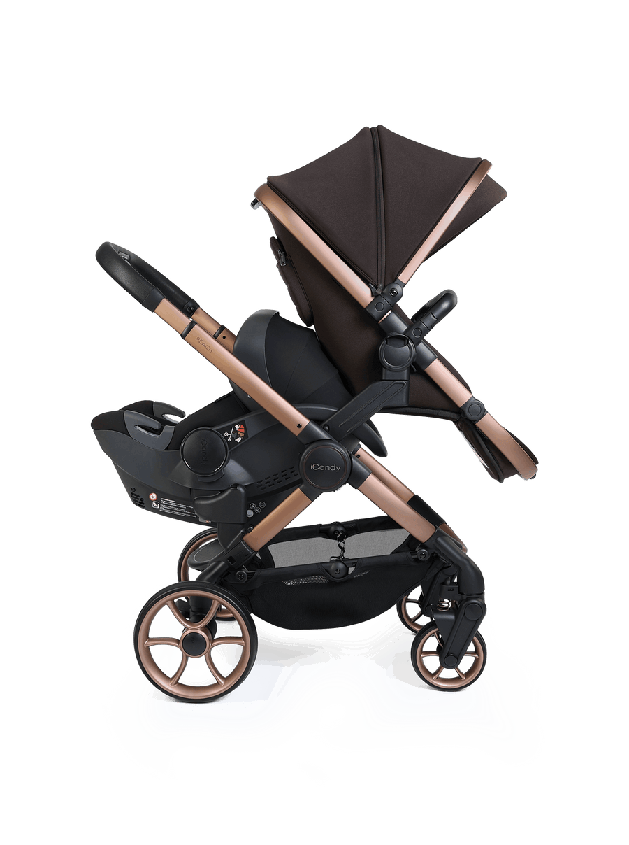 Peach 8 Pecan Pushchair and Carrycot - Double 360 Car Seat Combo